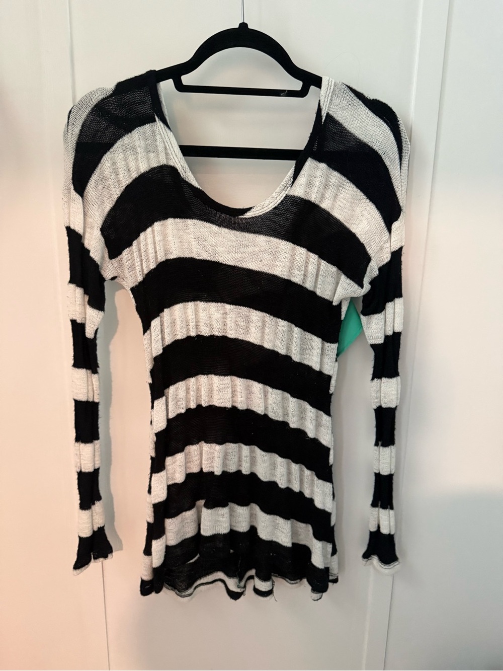 Moa Moa Black and White Striped Lightweight Long Sleeve Top with Bow Back